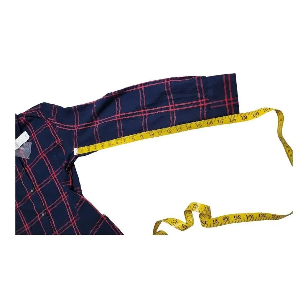 NWT Gap Women's Boyfriend Fit 100% Cotton Medium Button-Up Red Blue Plaid Top‎ - Picture 6 of 10